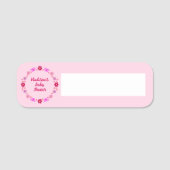 Roze Baby Meisje Vlinders en Bloemen Baby shower Naamplaatje (Voorkant)