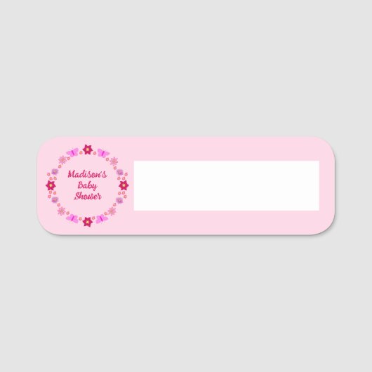 Roze Baby Meisje Vlinders en Bloemen Baby shower Naamplaatje (Voorkant)
