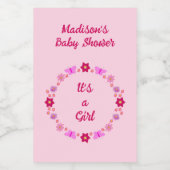 Roze Baby Meisje Vlinders en Bloemen Baby shower Voedselcontainer Etiket (Enkel label)