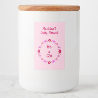 Roze Baby Meisje Vlinders en Bloemen Baby shower Voedselcontainer Etiket
