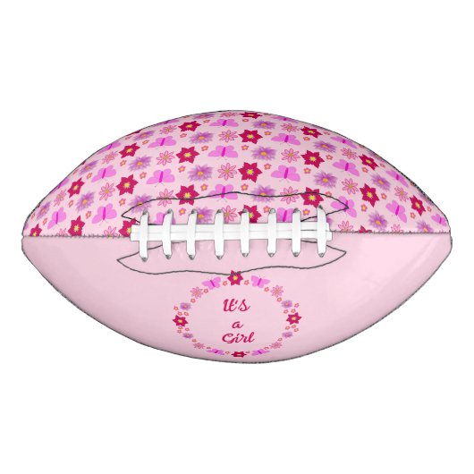 Roze Baby Meisje Vlinders en Bloemen Custom American Football (Voorkant)