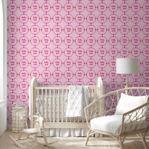 Roze Baby Meisje Vlinders en Bloemen Custom Behang