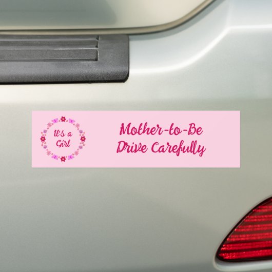 Roze Baby Meisje Vlinders en Bloemen Custom Bumpersticker (Op auto)