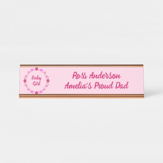 Roze Baby Meisje Vlinders en Bloemen Custom Bureau Naambordje (Voorkant)