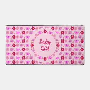 Roze Baby Meisje Vlinders en Bloemen Custom Bureaumat