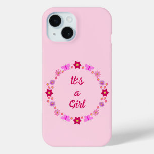 Roze Baby Meisje Vlinders en Bloemen Custom iPhone 15 Case