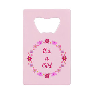 Roze Baby Meisje Vlinders en Bloemen Custom Creditkaart Flessenopener