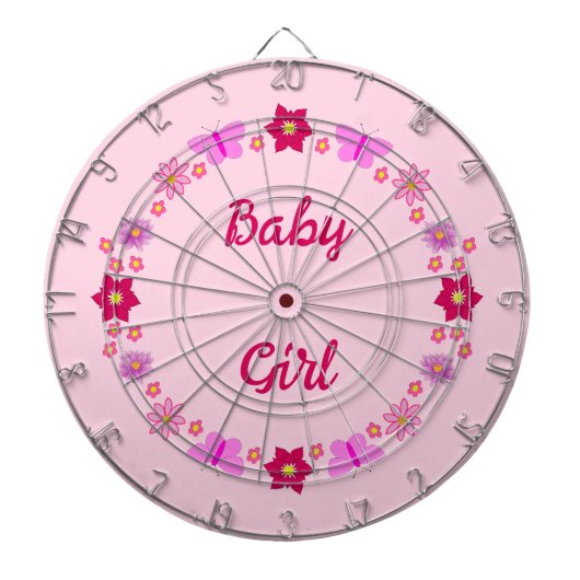 Roze Baby Meisje Vlinders en Bloemen Custom Dartbord (Voorkant)