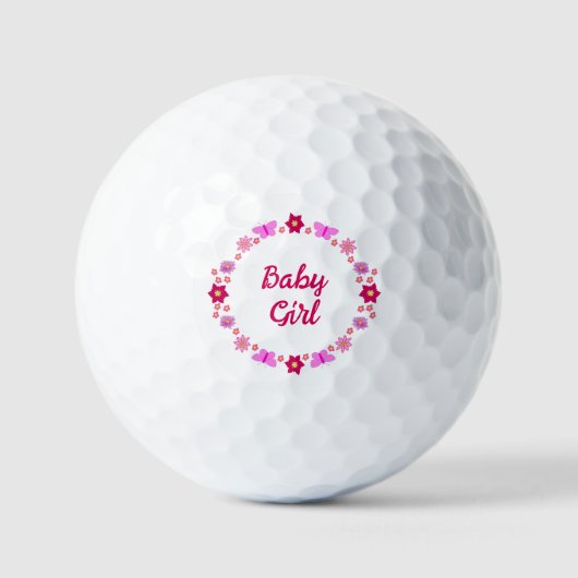 Roze Baby Meisje Vlinders en Bloemen Custom Golfballen (Voorkant)