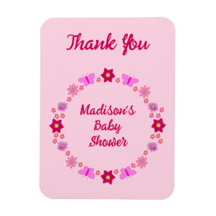 Roze Baby Meisje Vlinders en Bloemen Custom Magneet