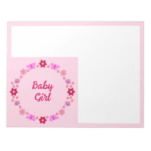 Roze Baby Meisje Vlinders en Bloemen Custom Notitieblok