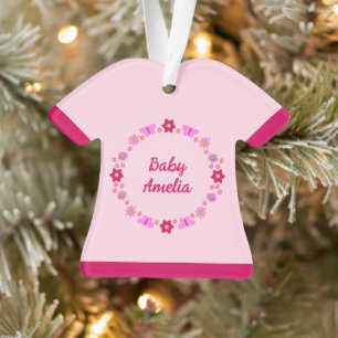 Roze Baby Meisje Vlinders en Bloemen Custom Ornament