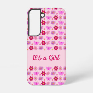 Roze Baby Meisje Vlinders en Bloemen Custom Samsung Galaxy Hoesje