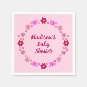 Roze Baby Meisje Vlinders en Bloemen Custom Servet