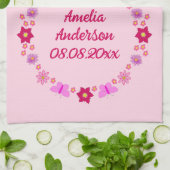 Roze Baby Meisje Vlinders en Bloemen Custom Theedoek (Gevouwen)