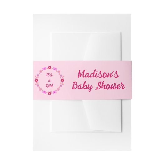 Roze Baby Meisje Vlinders en Bloemen Custom Uitnodigingen Wikkel (Voorkant Voorbeeld)