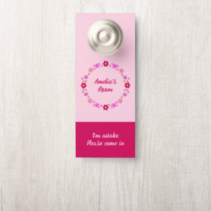 Roze Baby Meisje Vlinders en Bloemen Kinderkamer Deurhanger