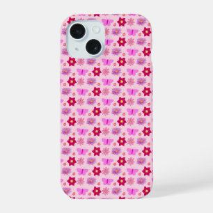 Roze Baby Meisje Vlinders en Bloemen Patroon iPhone 15 Case