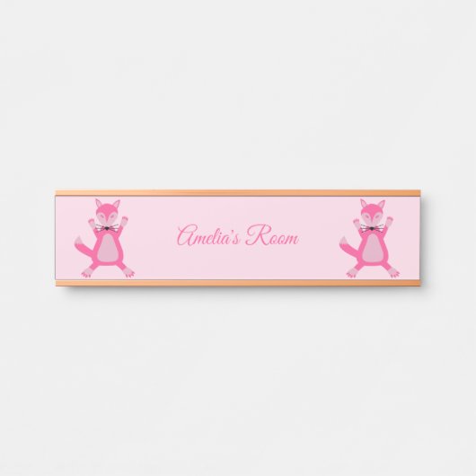 roze baby meisje vos aangepaste naam deurbordje (Voorkant)