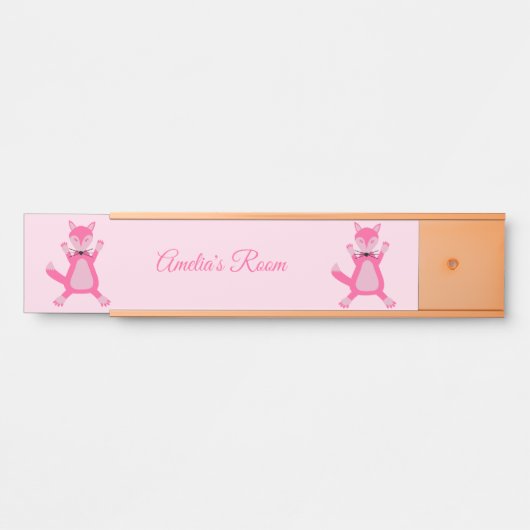  roze baby meisje vos aangepaste naam deurbordje (Voorkant)