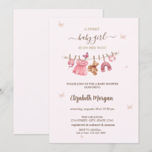 Roze Baby Meisje Waslijn Baby Shower Kaart