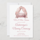 Roze Baby Meisje Wieg Naming Ceremonie Kaart (Voorkant)