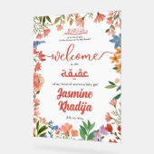 Roze Baby Meisje Wildflower Aqiqah Aqeqa Welkom Acryl Bord (Hoek)