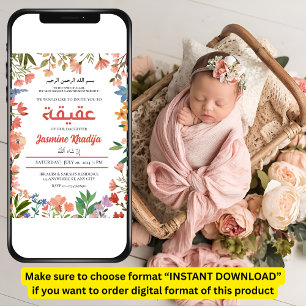 Roze Baby Meisje Wildflower Moslim Aqiqah Aqeeqa Kaart