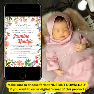 Roze Baby Meisje Wildflower Moslim Geboorte Aankon Kaart