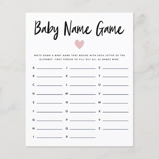 Roze Baby naam Shower Game (Voorkant)