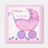 Roze Baby Naam wagonlading geboortedatum Aangepast Magneet (Voorkant)