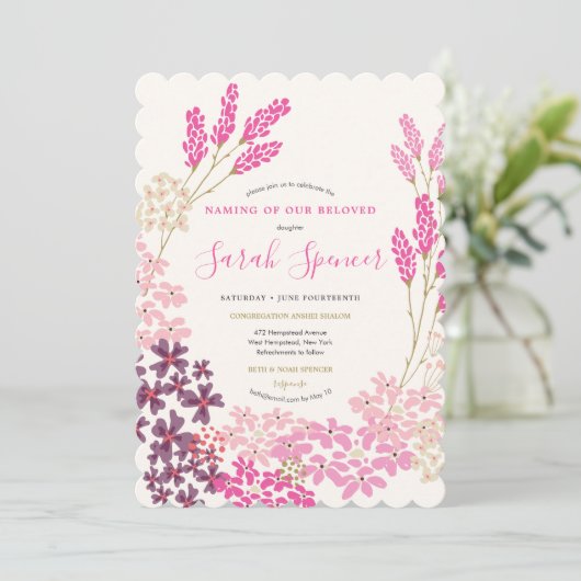 Roze Baby Naming/Simchat Bat Kaart (Staand voorkant)