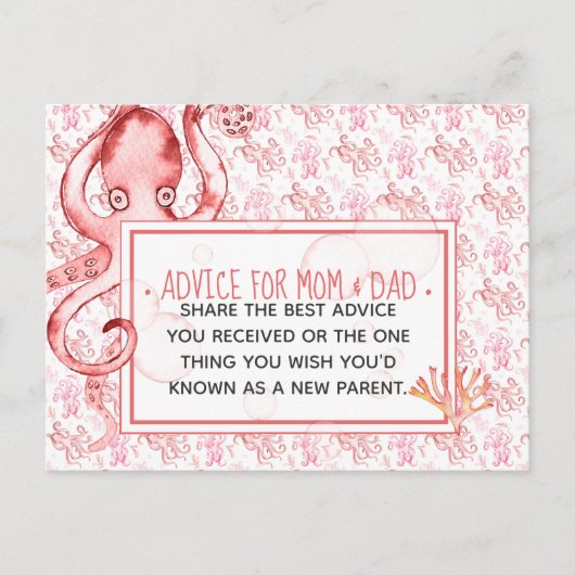 Roze Baby Octopus Baby shower Adviseur voor moeder Briefkaart (Voorkant)