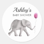 Roze Baby Olifant Douche Favor Sticker, Cadeau Lab Ronde Sticker (Voorkant)