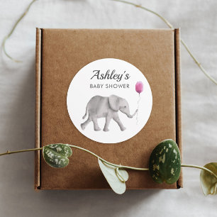 Roze Baby Olifant Douche Favor Sticker, Cadeau Lab Ronde Sticker