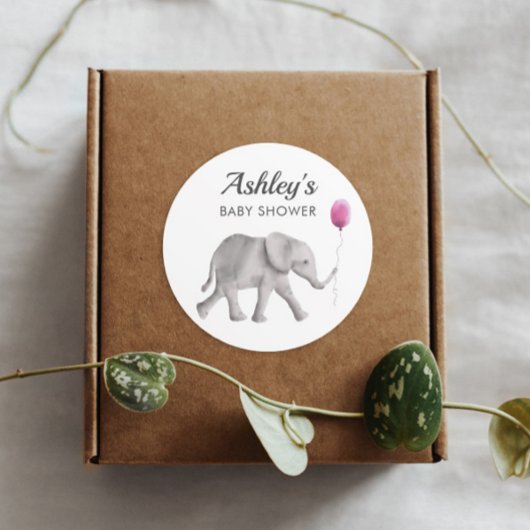 Roze Baby Olifant Douche Favor Sticker, Cadeau Lab Ronde Sticker