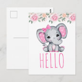 Roze Baby Olifant en Roos Hallo Border Briefkaart (Voorkant / Achterkant)