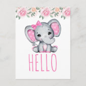 Roze Baby Olifant en Roos Hallo Border Briefkaart (Voorkant)
