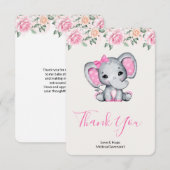 Roze Baby Olifant en Rozen Border Bedankkaart (Voorkant / Achterkant)