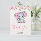 Roze Baby Olifant en Rozen Border Bedankkaart (Staand voorkant)