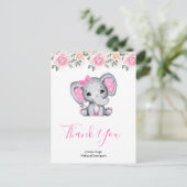 Roze Baby Olifant en Rozen Border Bedankt Briefkaart (Staand voorkant)