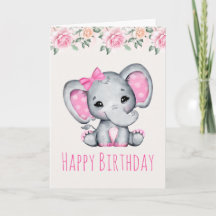 Roze Baby Olifant en Rozen Border Birthday