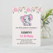 Roze Baby Olifant en Rozen Border Birthday Kaart (Staand voorkant)