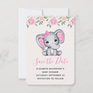 Roze Baby Olifant en Rozen Border Save The Date