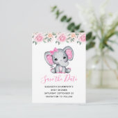 Roze Baby Olifant en Rozen Border Save the Date Uitnodiging Briefkaart (Staand voorkant)