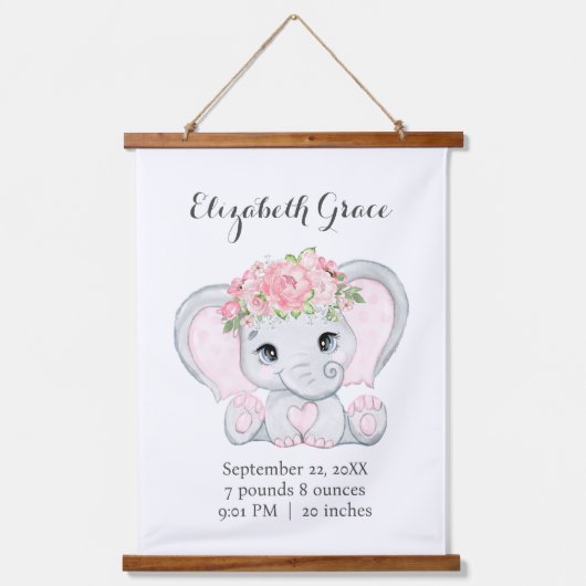Roze Baby olifant geboorte Baby shower Rest Hangend Wandkleed (Voorkant)