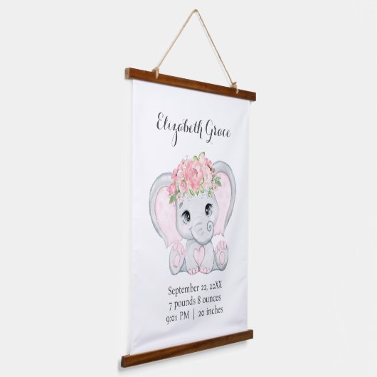 Roze Baby olifant geboorte Baby shower Rest Hangend Wandkleed (Gebogen)
