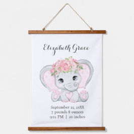 Roze Baby Olifant Geboorte Stats Baby Shower Cadea Hangend Wandkleed