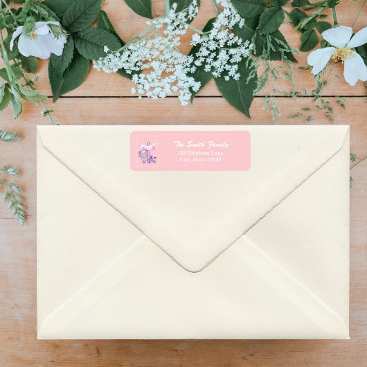 Roze Baby olifant met duif en dwarslaesie Etiket