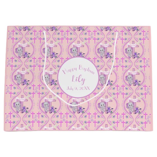 Roze Baby olifant met duif en dwarslaesie Groot Cadeauzakje (Voorkant)